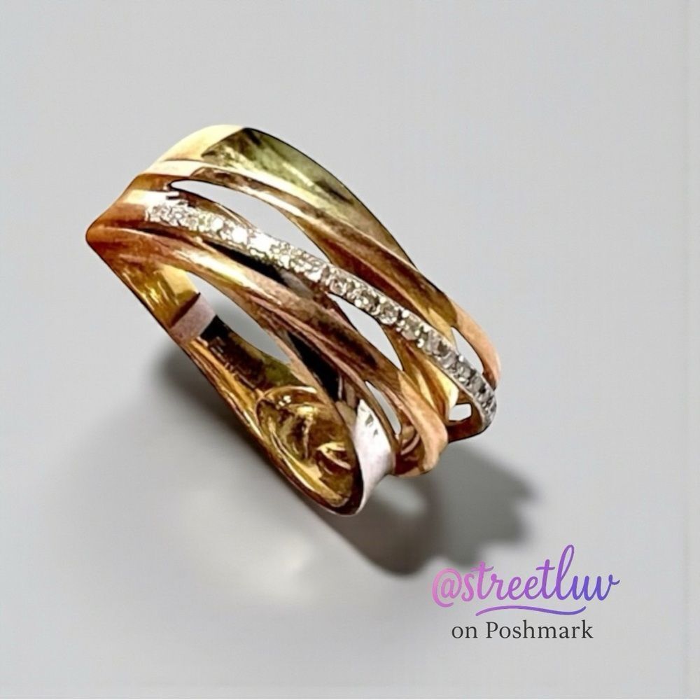 Effy 14K Tri-Color Gold Diamond Crossover Ring Size 7